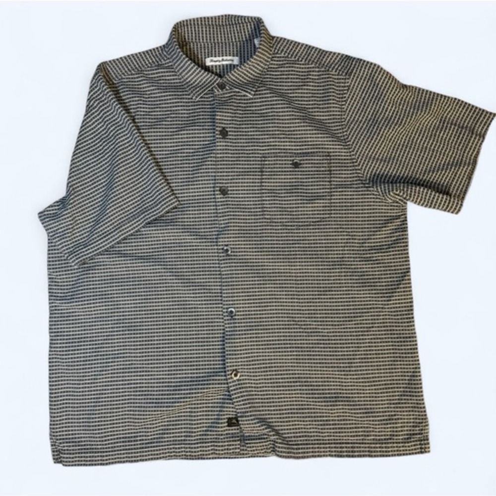 Tommy Bahama Grey Geo‎ Print Short Sleeve Button-Up Shirt XL Heritage Resort